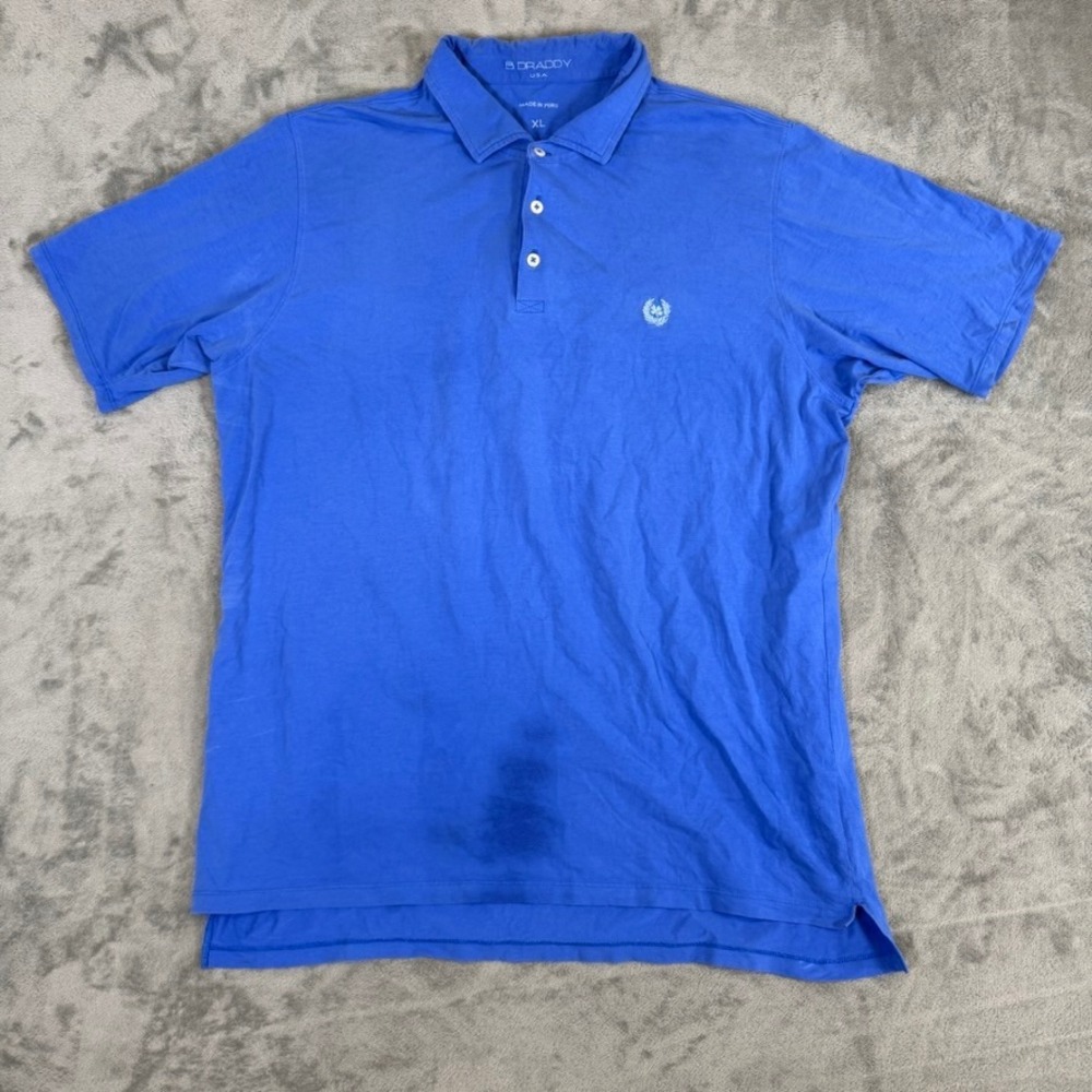 B. Draddy Mens XL Blue Short Sleeve Golf Polo Shirt Clover Logo Made in Peru